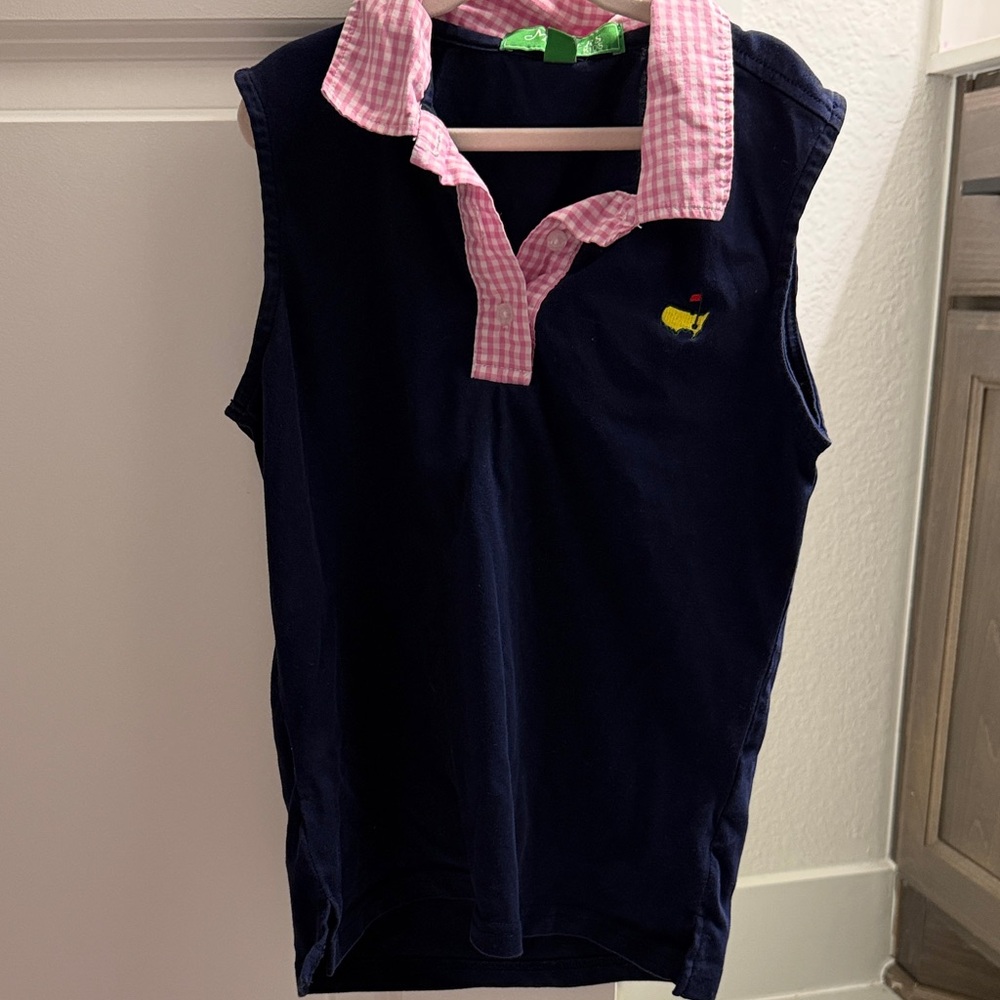Masters Kids Navy Polo with Pink Checkered Collar